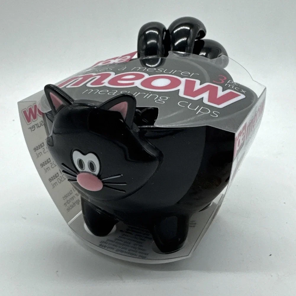 Joie Meow Black Cat Stackable Kitchen Measuring Cups 3 Piece Set New